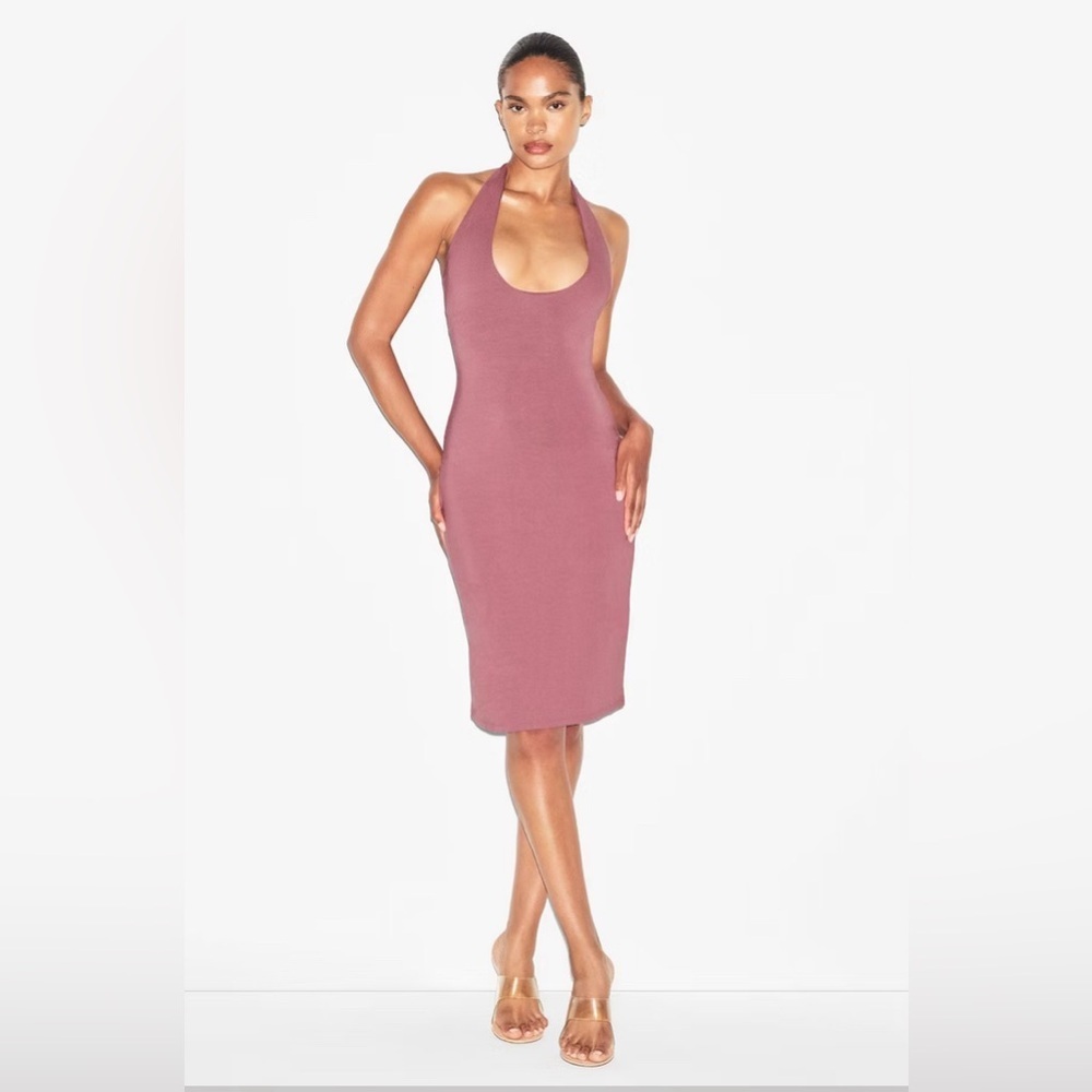 NWT Skims Smooth Layers Plunge Halter Midi Dress Size Large in Rosewood